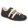 Gucci Men's Ace Black Leather Stripe Sneaker Size 9