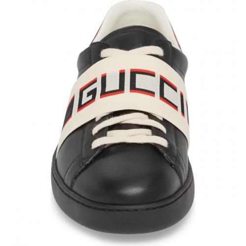 Gucci Men's Ace Black Leather Stripe Sneaker Size 9