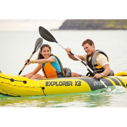 Intex Explorer K2 Yellow 2 Person Inflatable Kayak with Aluminum Oars & Air Pump