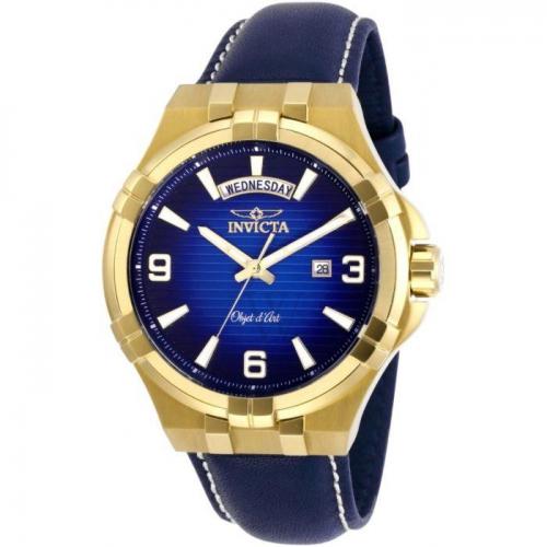 Invicta Objet D Art Leather Blue Dial Men's Watch