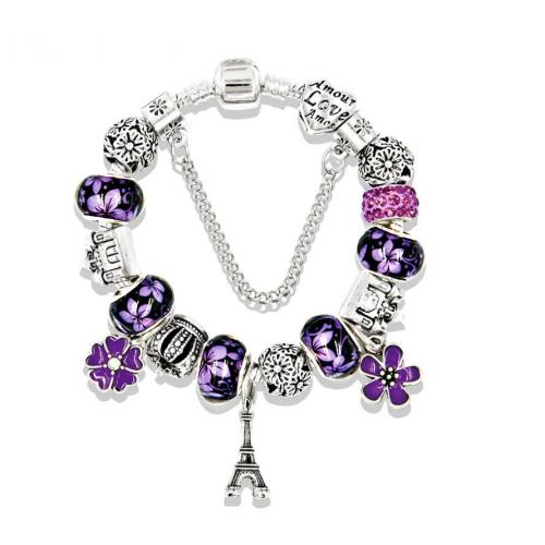 Pandora Charm Bracelet Complete Set of Pandora Charm Bracelets Silver 925 Purple Eiffel Tower