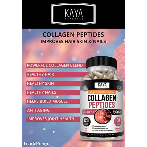 COLLAGEN PEPTIDES Types I, II, III, V, X 1000mg Pills Anti-Aging Skin Capsules